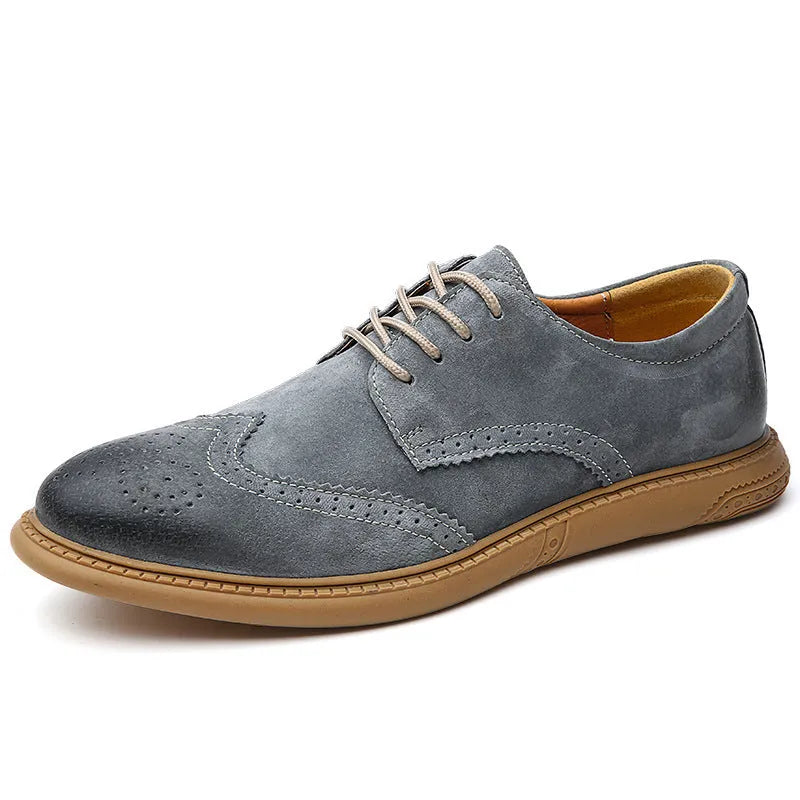 Men's black genuine leather business shoes with lace-up front and decorative stitching