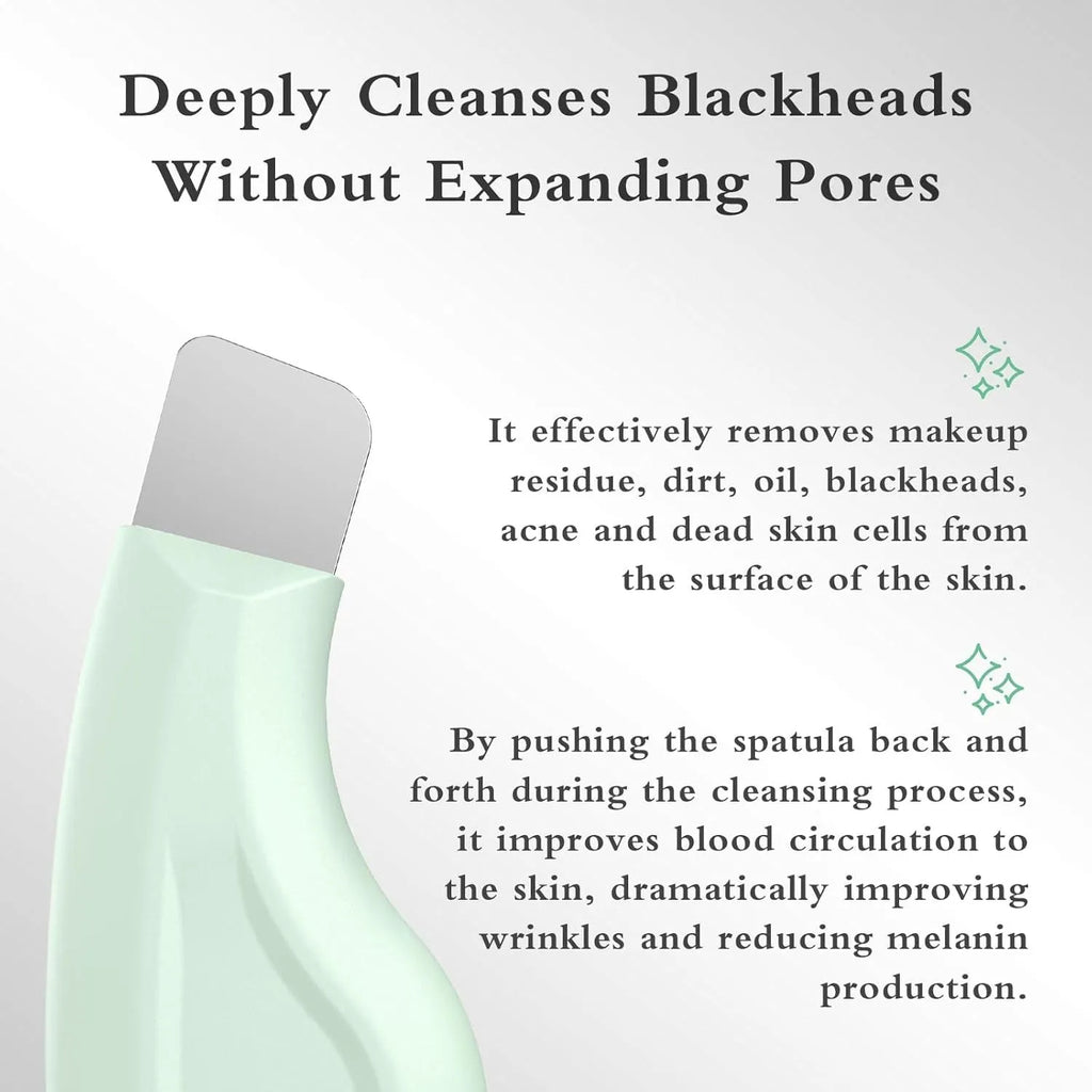 Stainless steel blackhead remover face spatula tool with non-slip handle on a clean background.