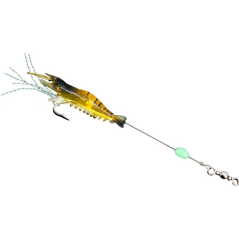 Pack of six Luer soft fishing lures with hooks in different colour combinations including luminous pink and yellow.