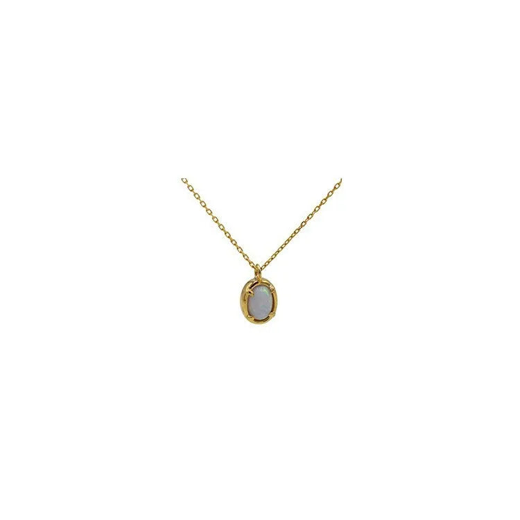 S925 silver plating geometric oval jelly opal pendant necklace with 14K gold or white gold colour options