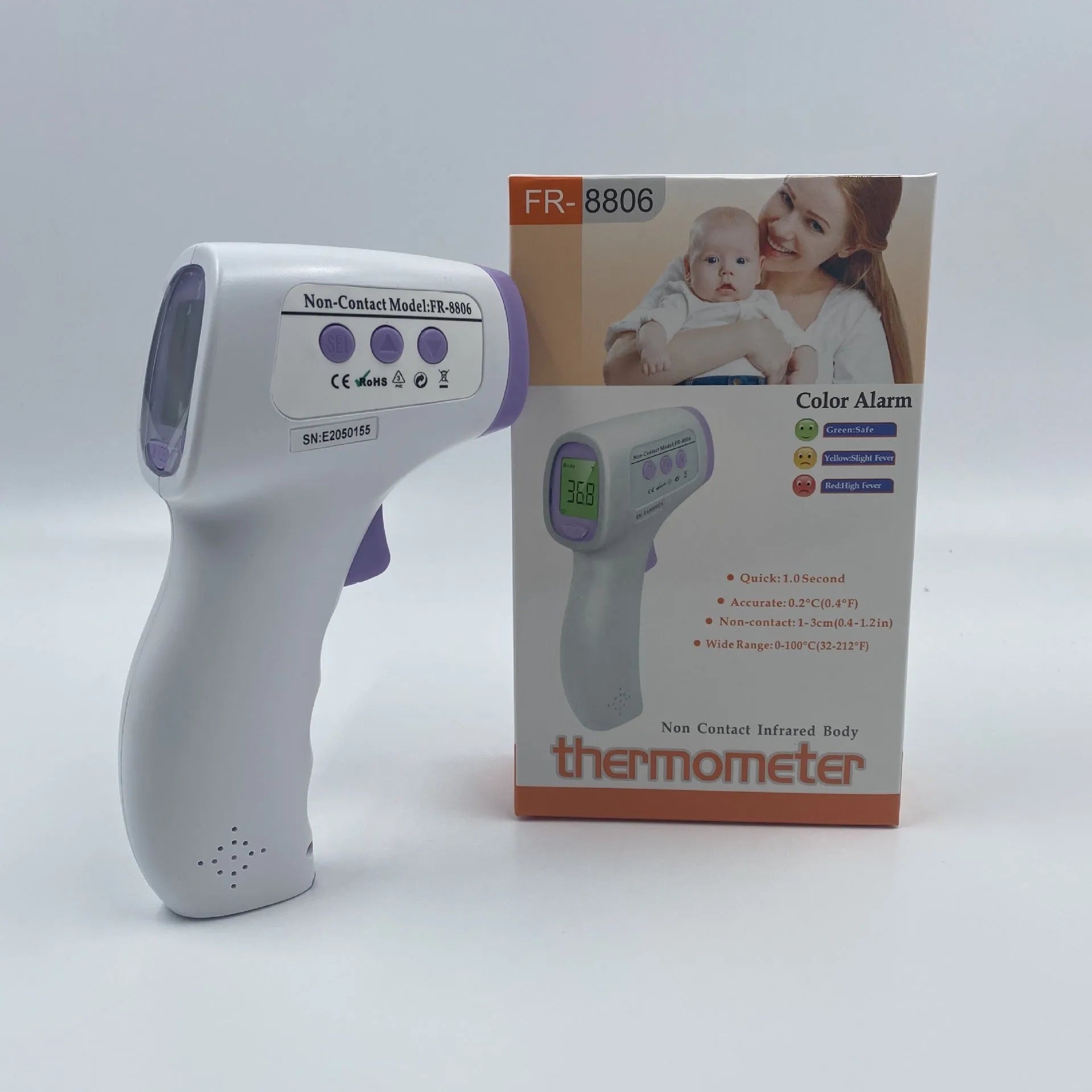 White digital thermometer with non-contact temperature measurement capability