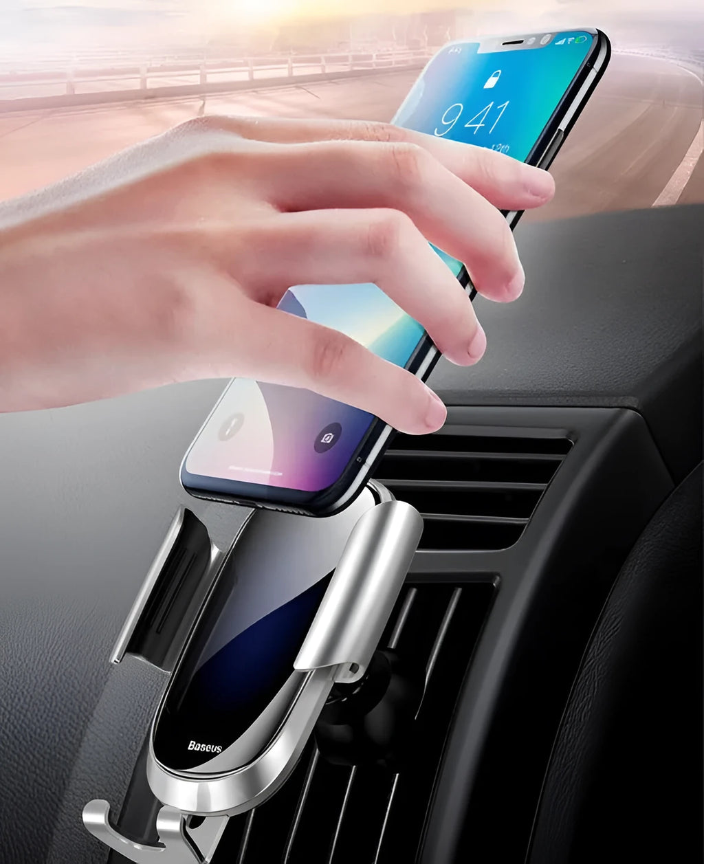 Universal smart car bracket mount in black, blue and silvery colours for mobile device holding