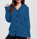Women's thick cotton hooded cardigan sweater in loose fit, shown in army green colour with 3D texture.