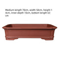 Large rectangular purple clay flower pot with handmade texture, shown in three available sizes