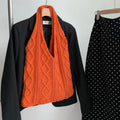 Large retro hollow knitted wool tote bag in a solid colour with double shoulder straps.