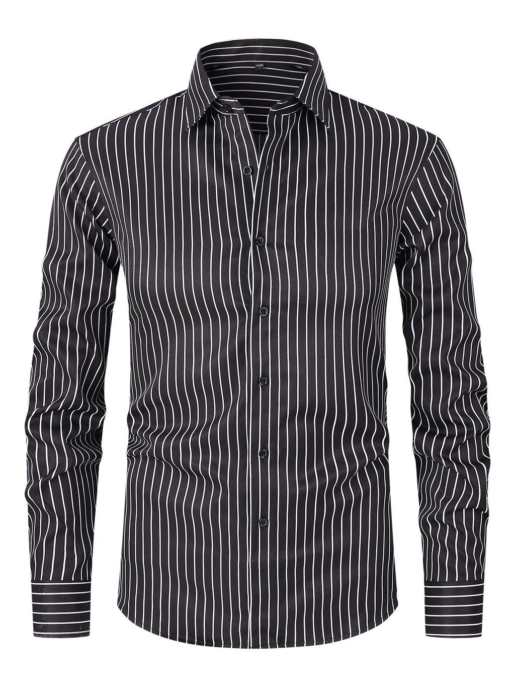 Men's slim fit striped long sleeve shirt in polyester blend for business wear