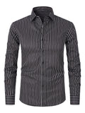 Men's slim fit striped long sleeve shirt in polyester blend for business wear