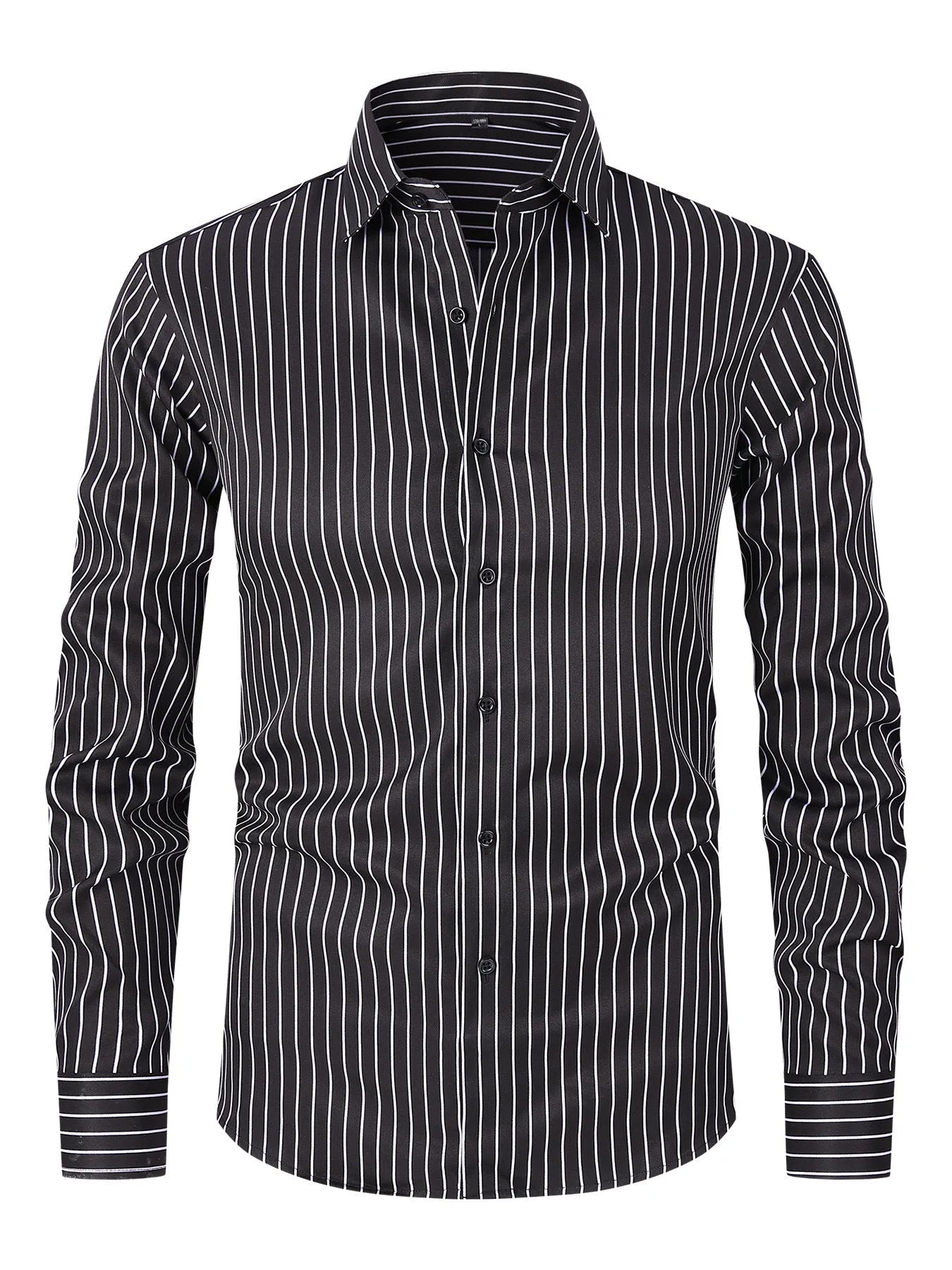 Men's slim fit striped long sleeve shirt in polyester blend for business wear