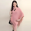 Women's triangular cashmere-blend shawl cape with tassel trim in seven colour options