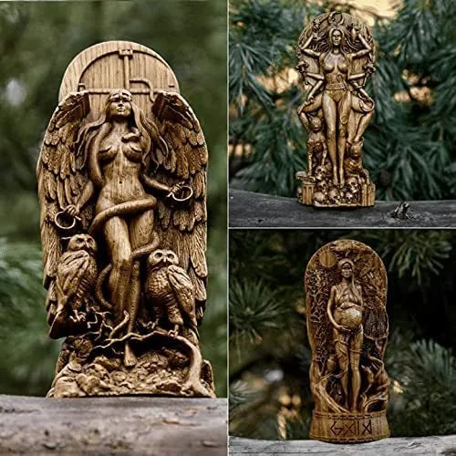 Greek goddess statue made from synthetic resin with detailed craftsmanship, shown in one of three available colour finishes