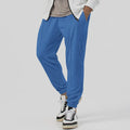 Men's grey straight-leg cotton blend sweatpants with an elasticated waistband on a white background.
