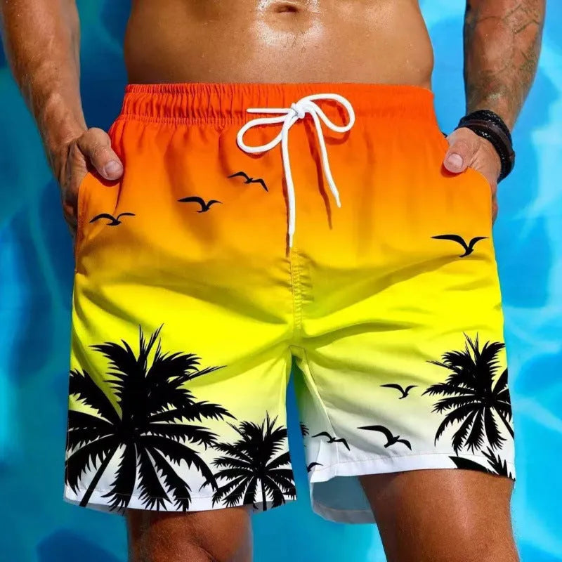 Men's loose board swimming trunks in polyester fabric with ethnic style design