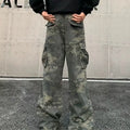 American vintage washed camouflage cotton blend cargo pants with multiple pockets on a mid waist.