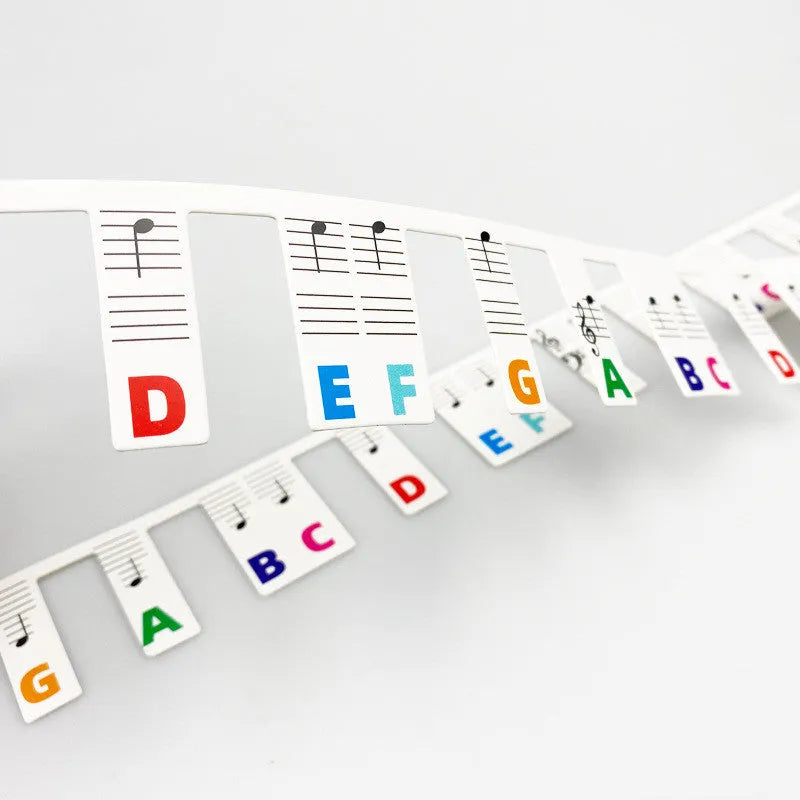 Piano keyboard stickers set with black notes and colour note bar stickers for 88-key instruments