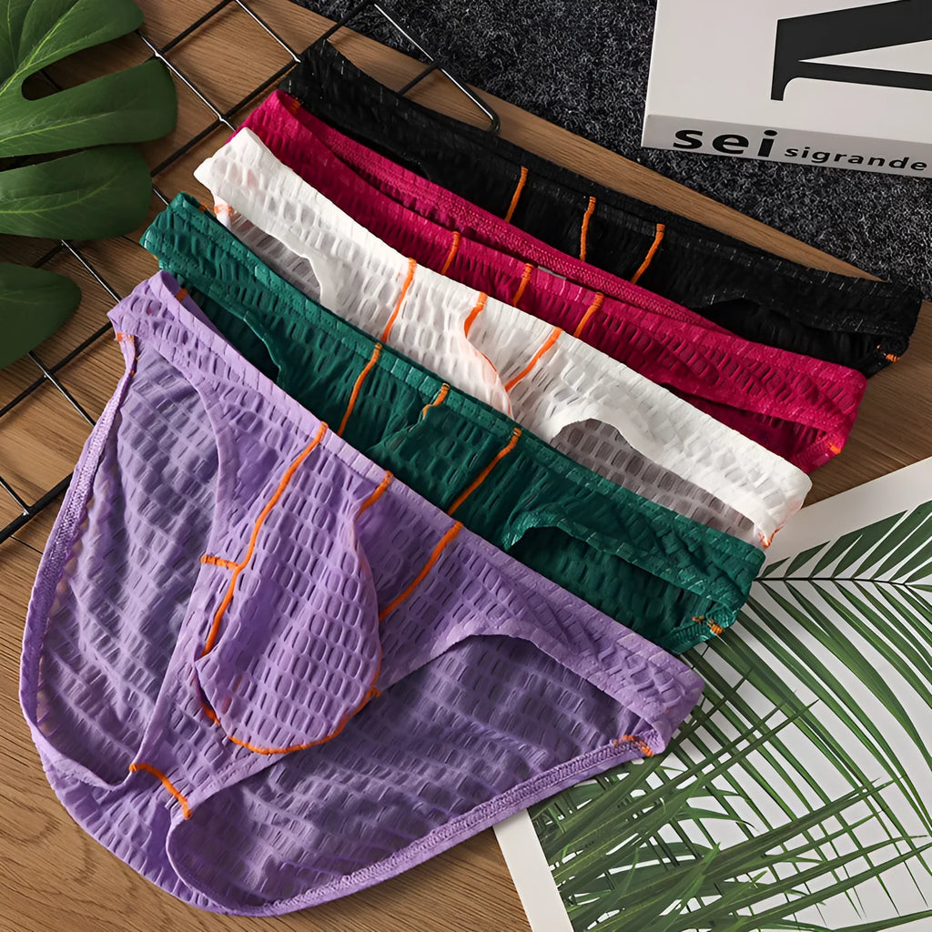 Men's low waist lace briefs in ice silk fabric available in multiple colours for sports wear