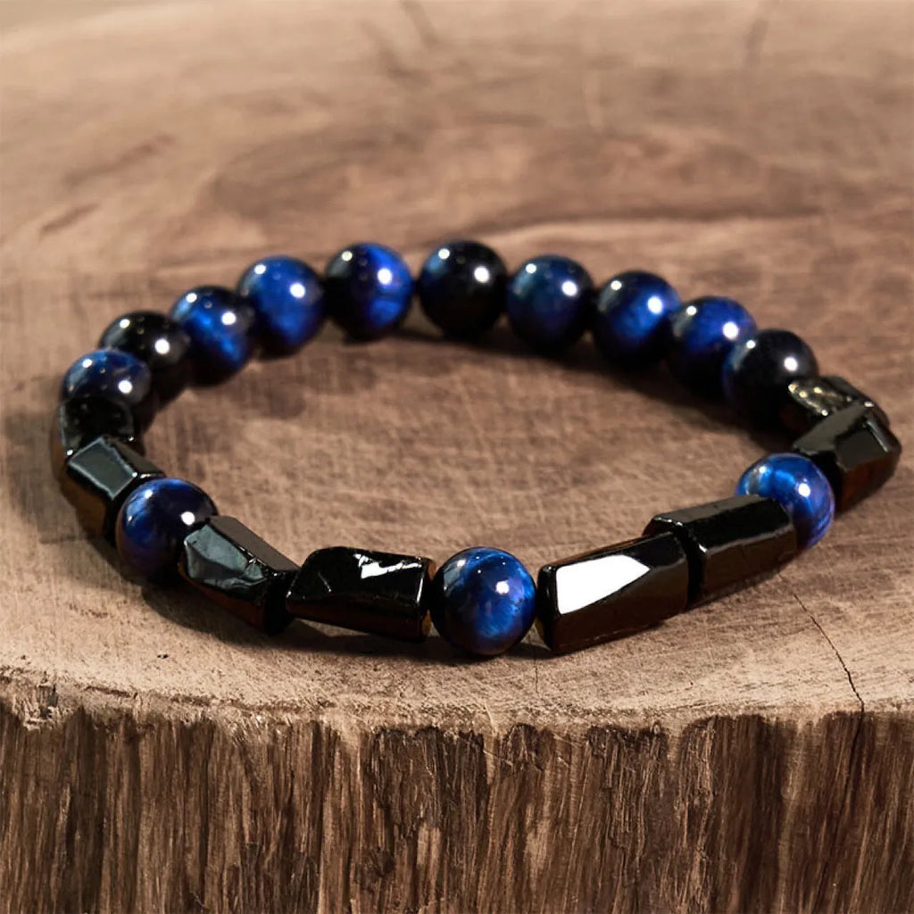 Natural obsidian stone bead bracelet with constellation design in 8mm size on wrist