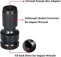 Steel telescopic bit holder adapter for converting square wrench drives to hexagonal handles