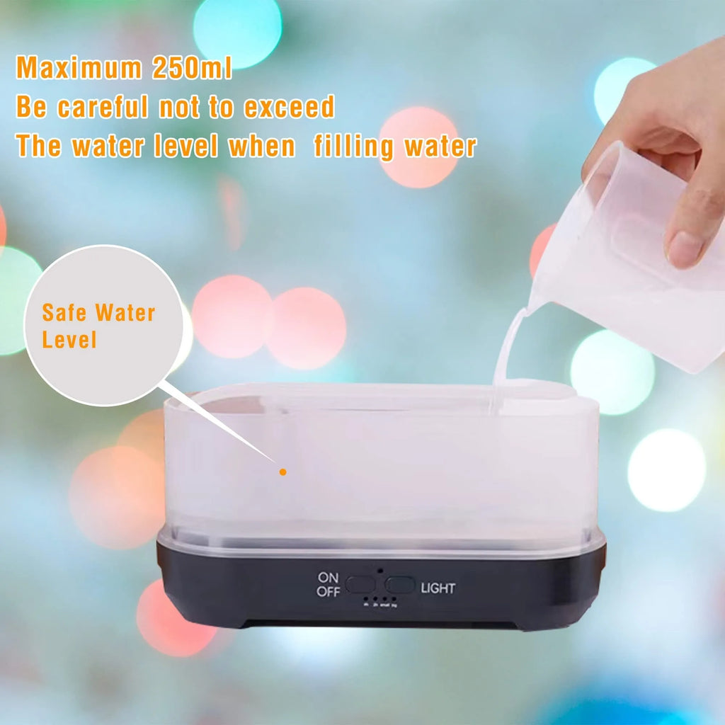 Colourful snowflake wood grain desktop humidifier with remote control and flame lighting effect