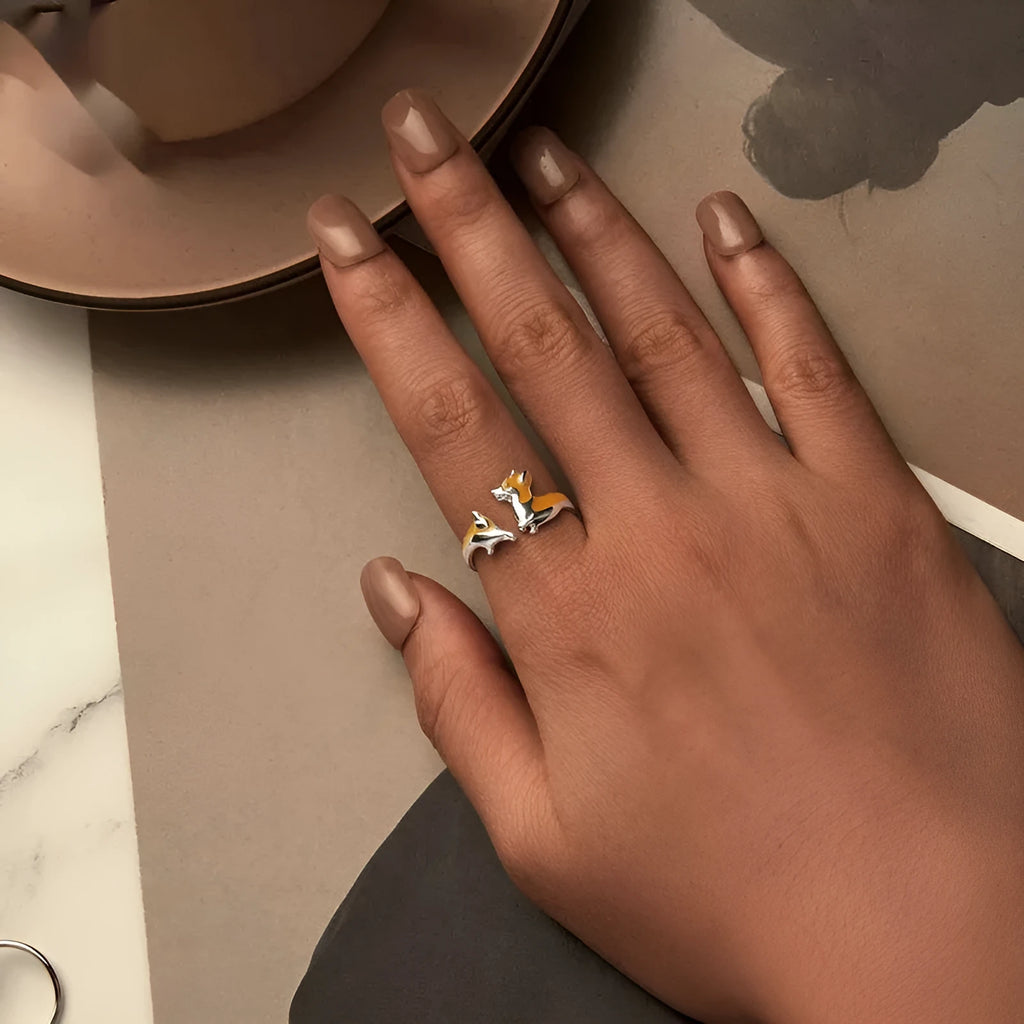 Silver electroplated corgi charm ring with cartoon design SCR1014-E colour