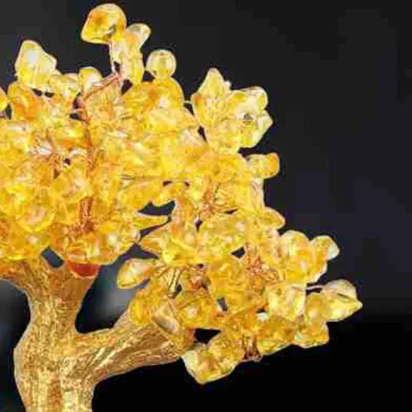 Citrine-coloured resin Feng Shui money tree ornament with small water turtle modelling