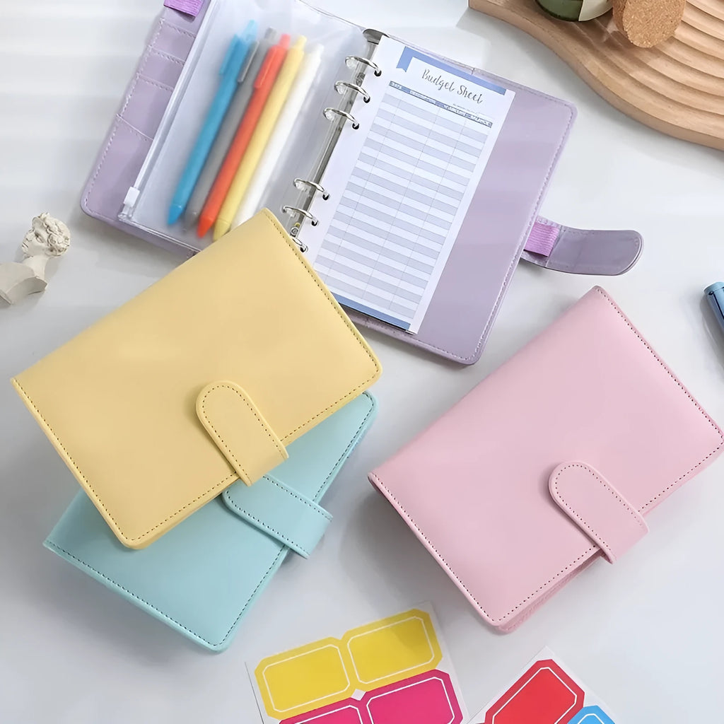 A5 solid colour PU leather notebook shell with zipper closure for loose-leaf binders