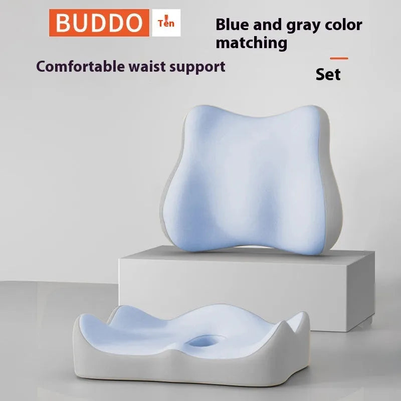 Memory foam seat cushion with waist rest support in various colour combinations for office and long sitting comfort