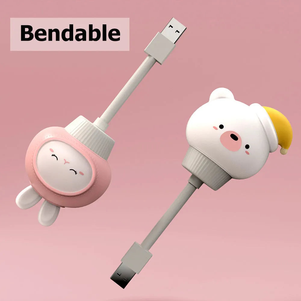USB portable LED night light with cartoon animal design in bear or rabbit shape