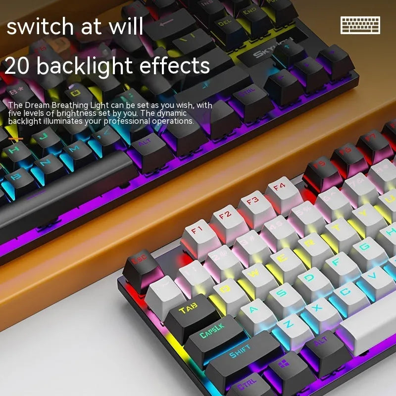 K87 mechanical wired keyboard with green or red axis switches in selected colour with metal construction