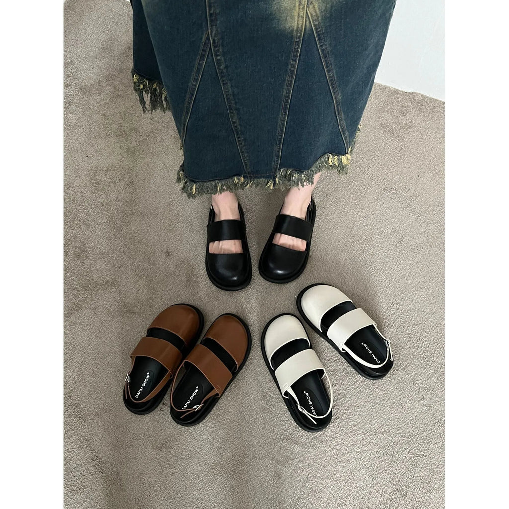 Retro raised sole sandals with ankle buckle in microfibre, shown in apricot colour