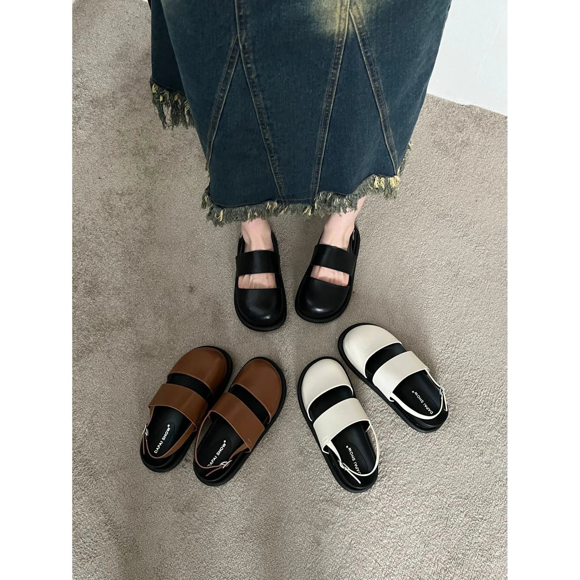 Retro raised sole sandals with ankle buckle in microfibre, shown in apricot colour