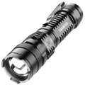 Black aluminium alloy mini telescopic LED torch with zoom focus and pocket clip