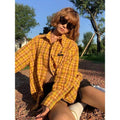 Dopamine yellow plaid shirt with original American design in loose fit cardigan style