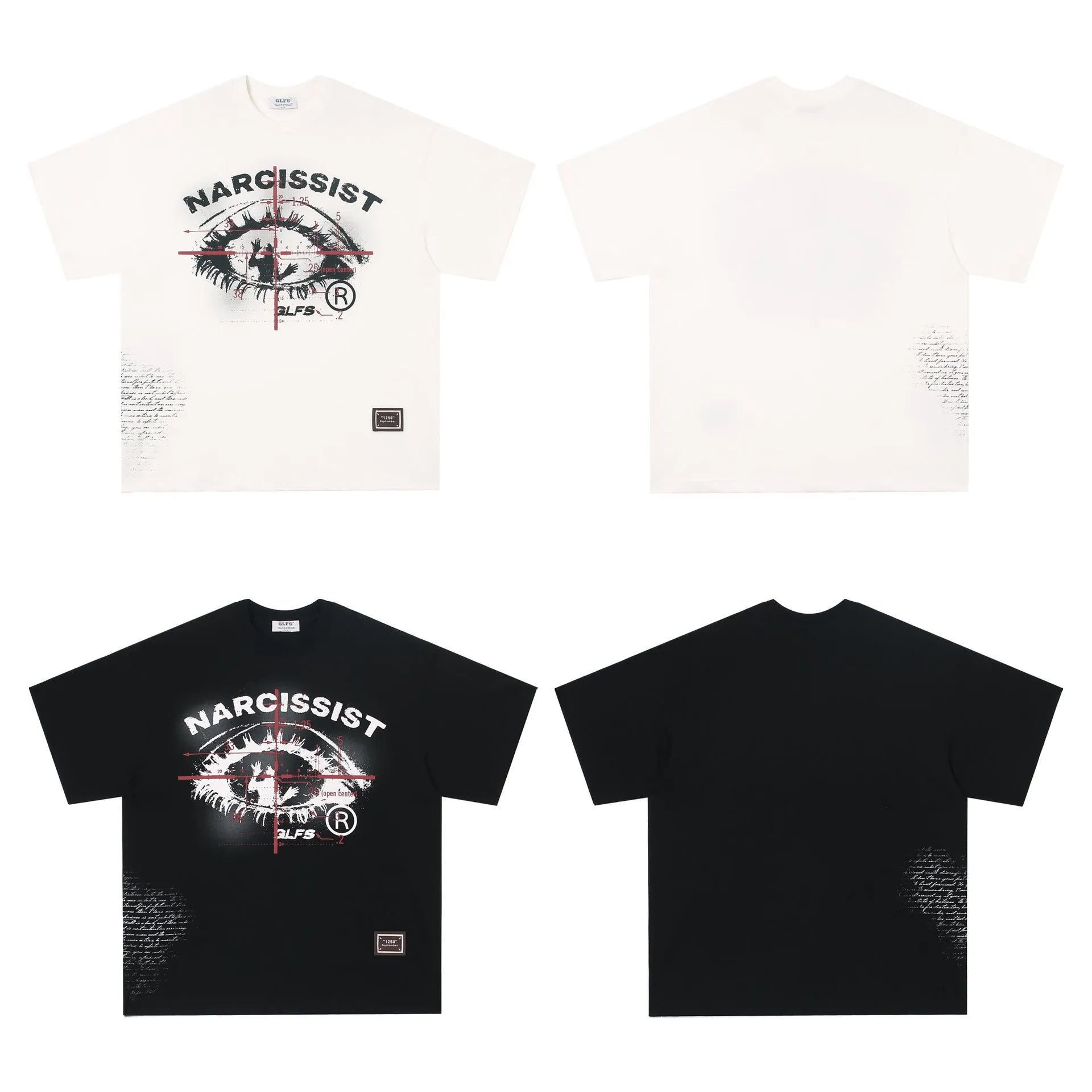 Black and white pure cotton T-shirt with retro hip hop gothic letter print for teenagers