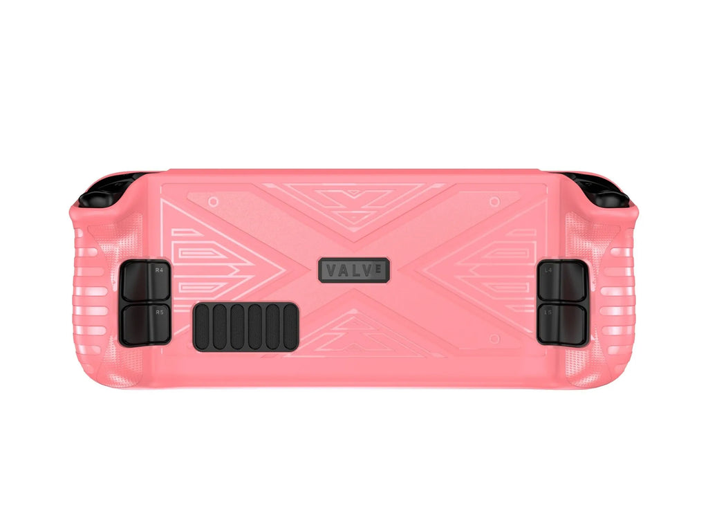 Steam Deck silicone protective case in red, blue, and black colour options showing flexible TPU construction