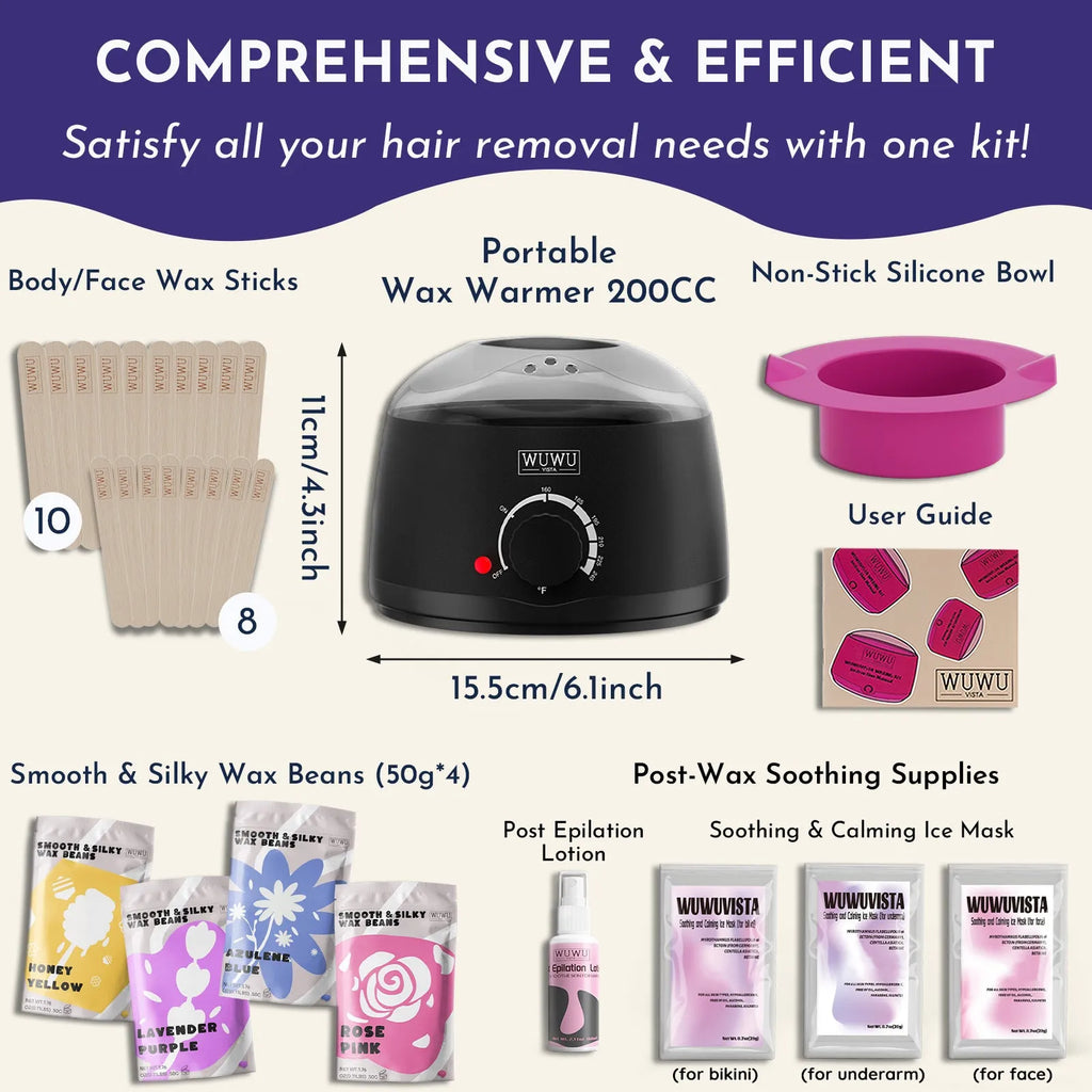 29-piece waxing kit with black wax warmer, wax beans, facial and body sticks, aftercare products