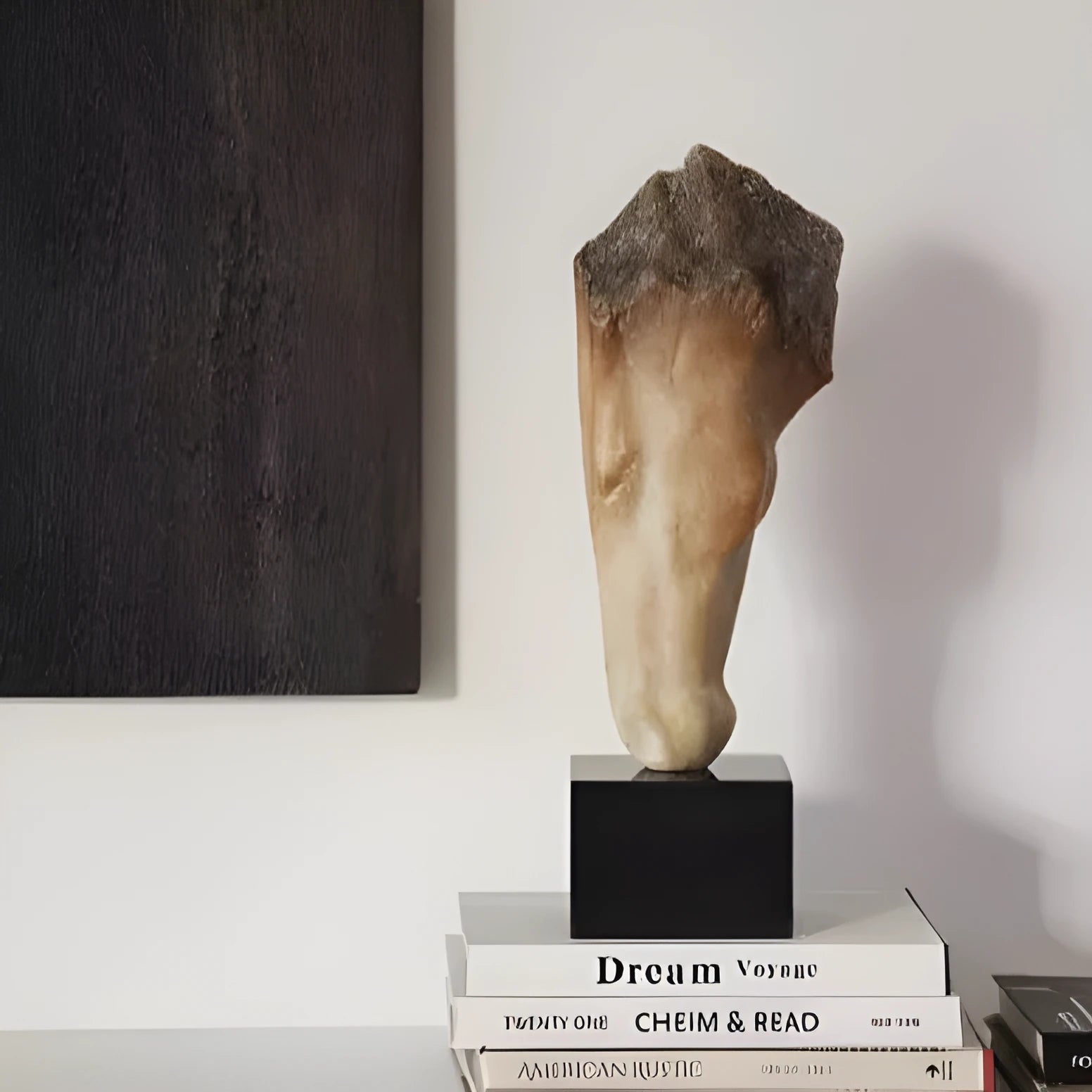 French retro style abstract horse head sculpture ornament with carved texture, 50cm tall.