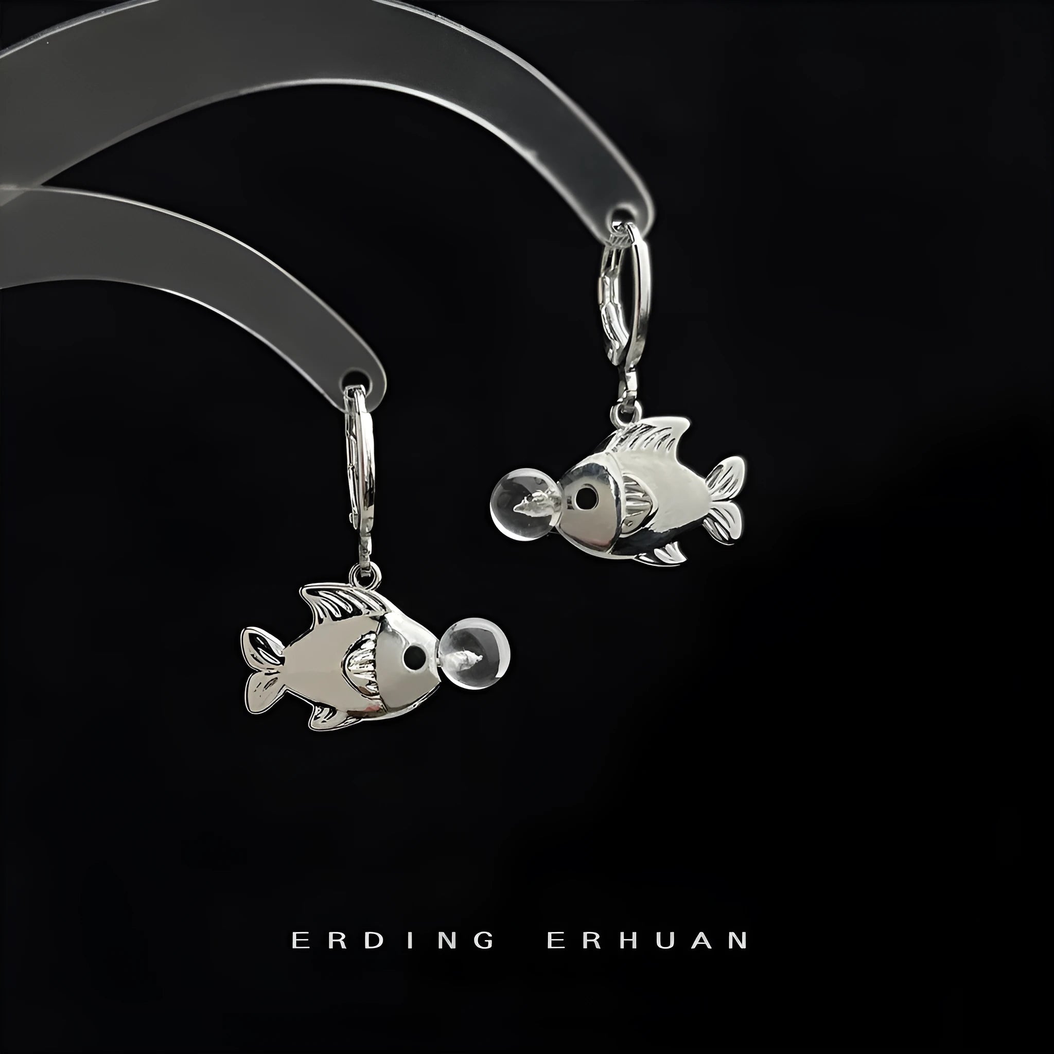 A pair of Bubble Fish design goldfish earrings made from copper with an electroplated finish.
