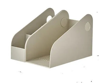 Desktop storage box with shelf and grid compartments for stationery organisation