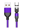 Black magnetic USB charging cable with rotating aluminium connector and blue LED light on 1m nylon braided cable