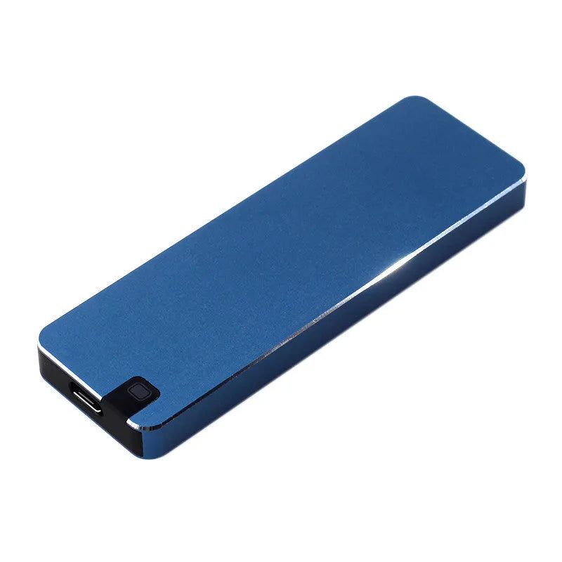 White metal portable SSD hard drive with USB cable showing compact 3.2cm design