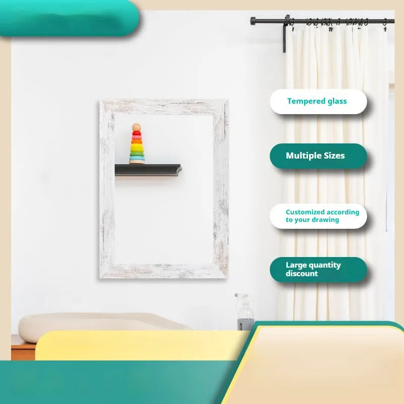 Wall-mounted dressing mirror with Chinese-style MDF frame in white finish