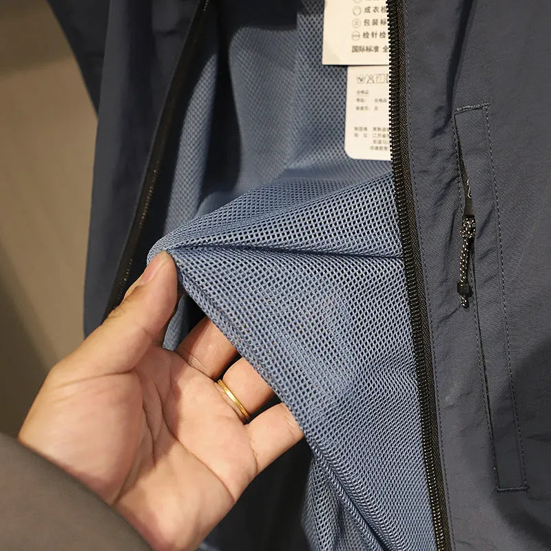 Men's straight-fit nylon cardigan vest in army green with side seam pockets.