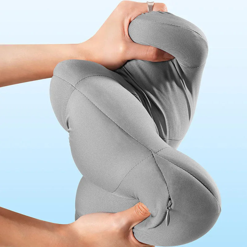 Grey and orange headrest and lumbar pillow set for suspension bin car driver comfort