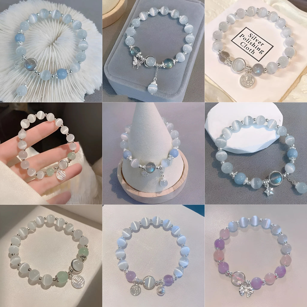 Women's manually crafted glass butterfly bracelet in drop shape with round elements