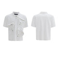 Men's geometric pattern polo shirt with deconstructed collar in loose fit black/grey/white options
