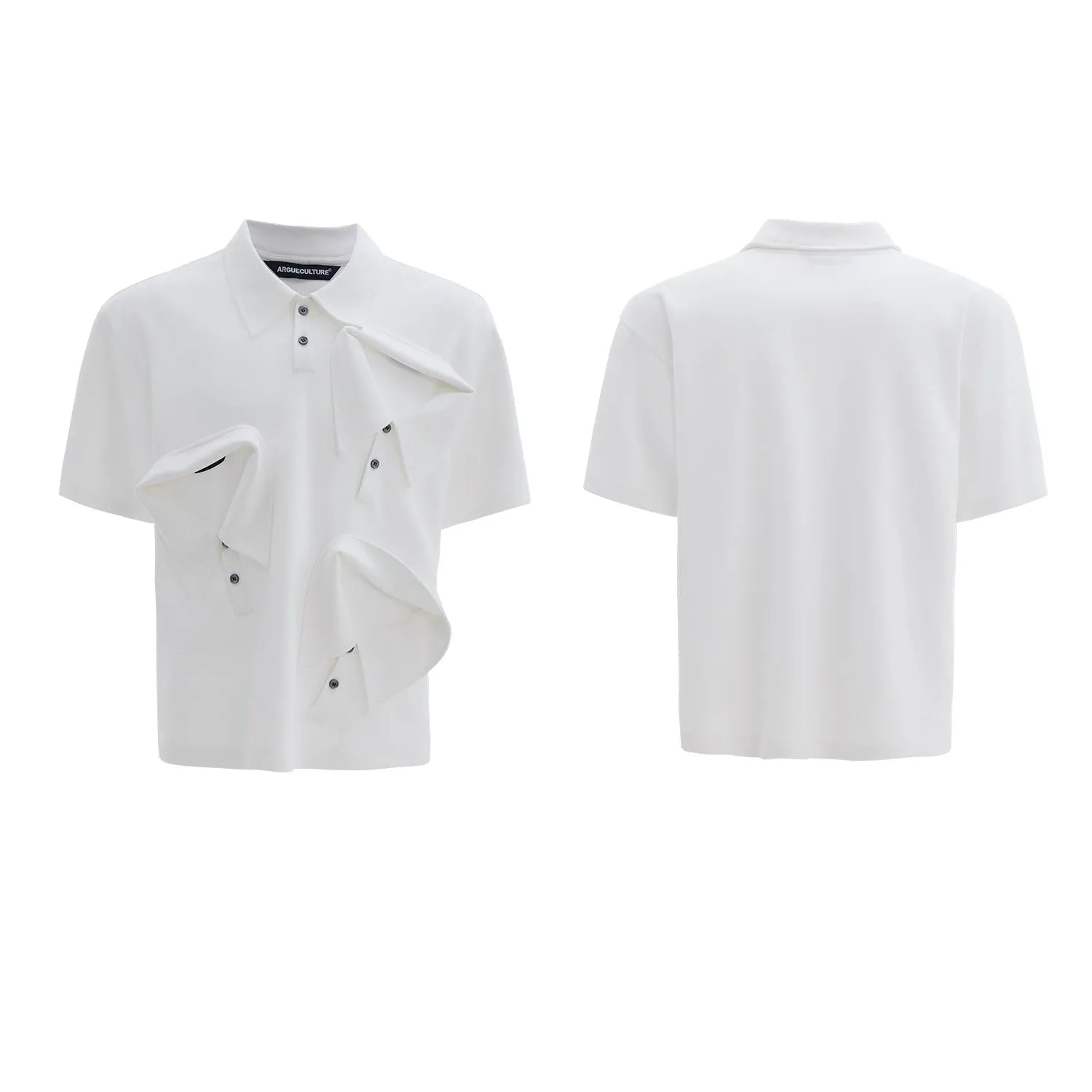 Men's geometric pattern polo shirt with deconstructed collar in loose fit black/grey/white options