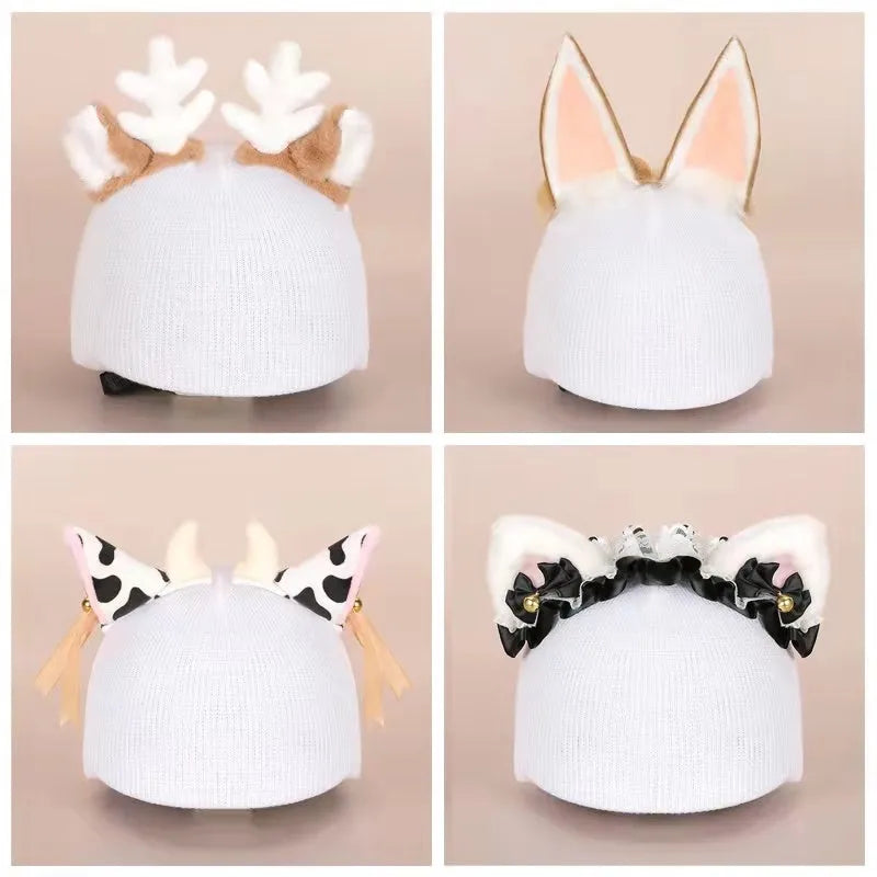 Plush fabric cartoon character decoration cover on a ski helmet