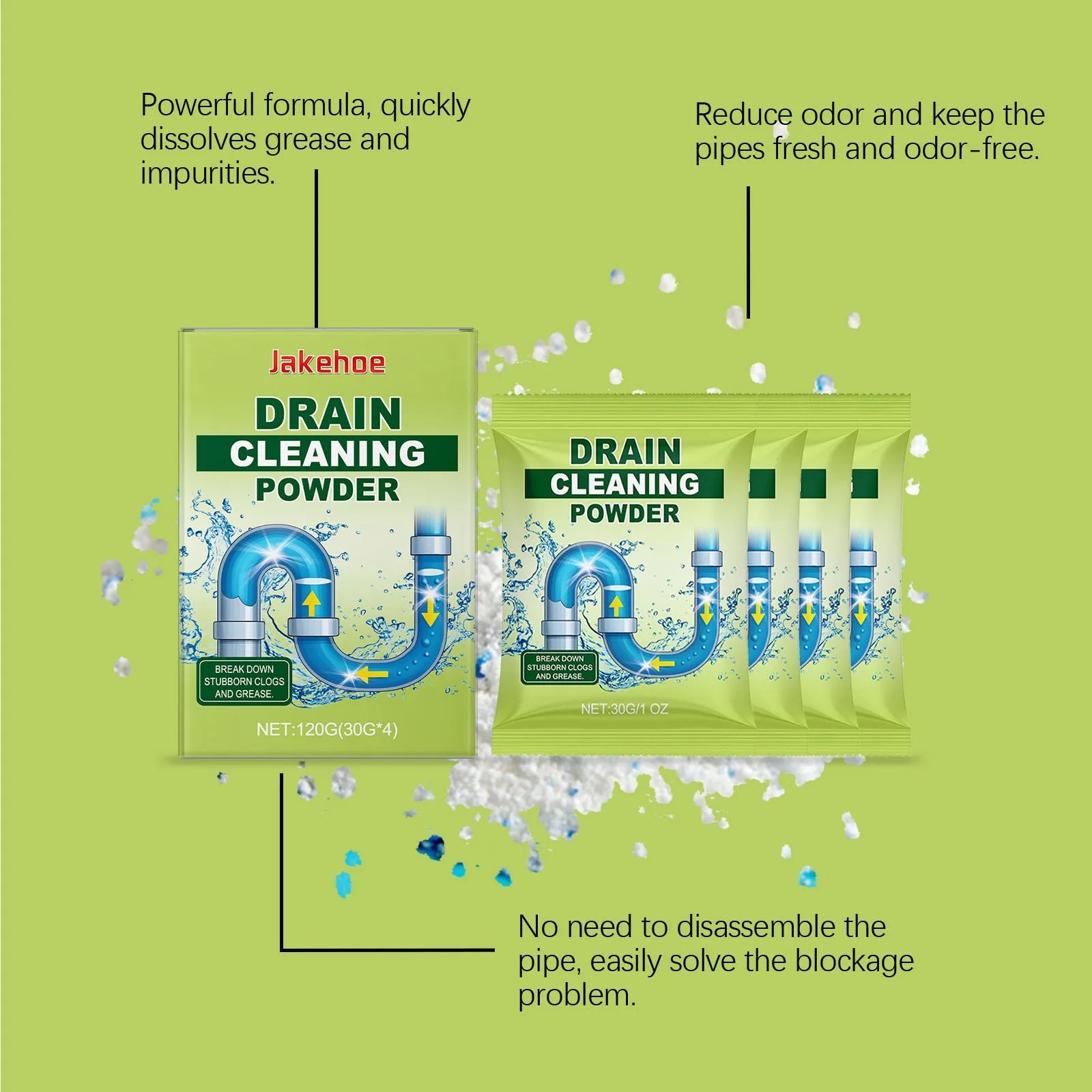120g pack of drain cleaning powder for unblocking sinks and pipes