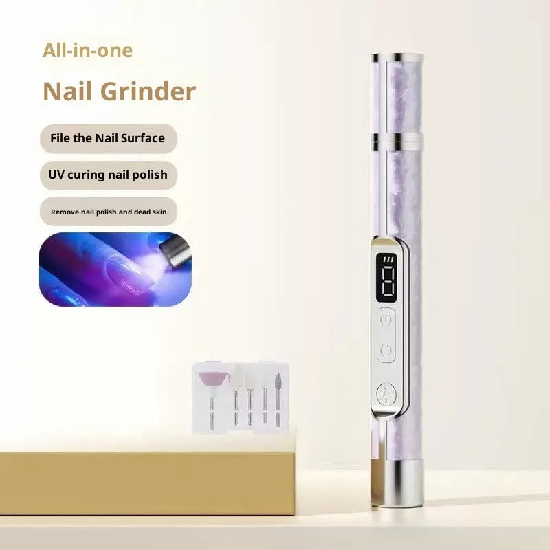 LCD Display 2-in-1 Polishing and Baking Lamp Electric Nail Grinder in white plastic