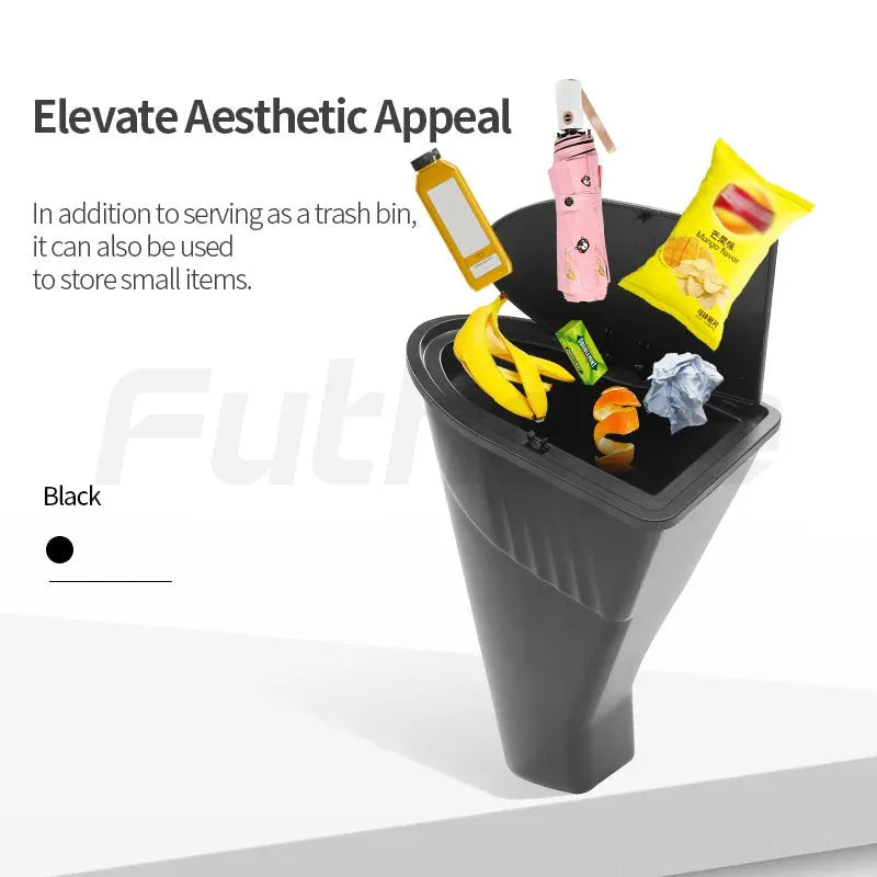 Black ABS plastic car door trash can designed for Tesla Model Y front door storage